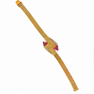 18k Yellow Gold Ruby & Diamond By-Pass Bracelet