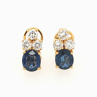 18k Yellow Gold Sapphire and Diamond Earrings