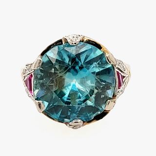 Art Deco Blue Zircon Diamond Ring