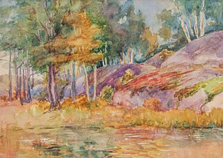 Arts & Crafts Landscape Watercolor c1920s