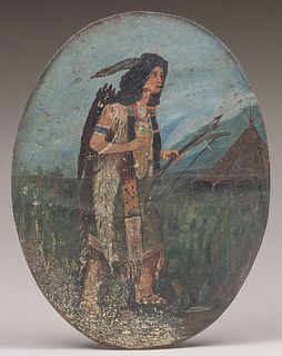Folk Art Native American Painting on Tin 19th Century