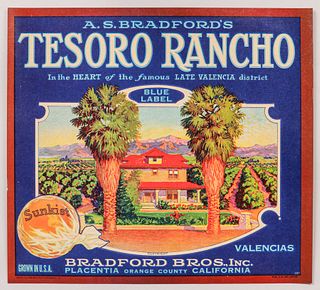 Original California Fruit Label "Tesoro Rancho" c1920s