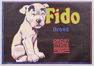 Original California Fruit Label "Fido" c1920s