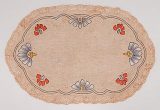 Arts & Crafts Embroidered Oval Linen c1910s