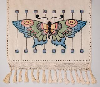 Arts & Crafts Butterfly Embroidered Table Runner c1910s