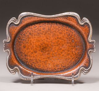 Joseph Heinrichs Hammered Copper & Silver Tray c1910