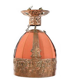 A large Arts and Crafts copper ceiling light,