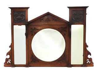 An oak overmantel mirror,