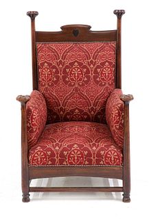 An Arts and Crafts mahogany throne chair,