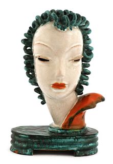 A Goldscheider pottery free-standing bust of a lady,