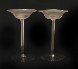 A pair of Lalique 'Pavot' glass candle stands,