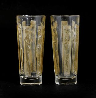 Two Lalique glass beakers,