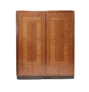 An Art Deco Queensland walnut and cherry mahogany (makore wood) inlaid wardrobe,