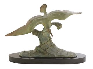 An Art Deco cold-painted spelter seagull centrepiece,