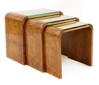 An Art Deco maple nest of tables,