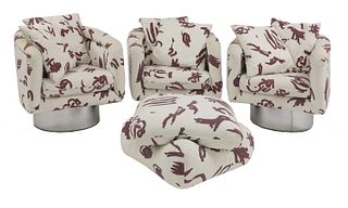 Three matched Art Deco-style armchairs,