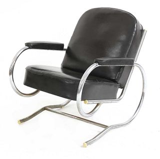An Art Deco chrome and leather armchair,