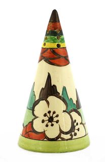 A Clarice Cliff 'Limberlost' conical shaker,