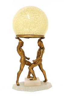 An Art Deco cold-painted spelter table lamp,