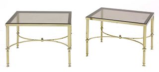A pair of brass side tables,