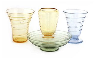 Four Whitefriars glass items,