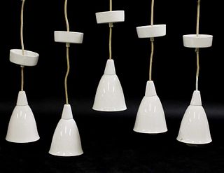 Five model '193N' BTC hanging pendant lights,