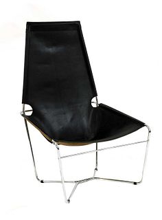 A Dutch leather slung chair,