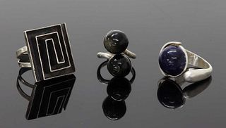 A collection of three Mexican modernist silver rings,