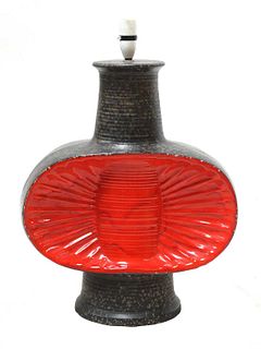 A West German glazed pottery lamp base,