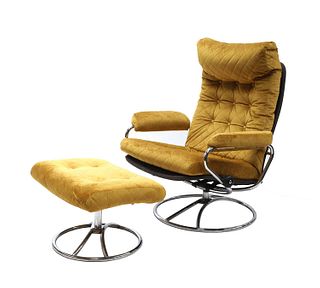 A Norwegian 'Stressless' reclining armchair and footstool,
