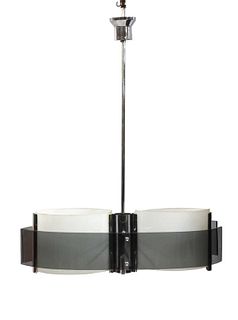 A Lucite glass and chrome Italian hanging light,