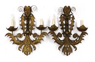 A pair of Italian gilt metal sconces,
