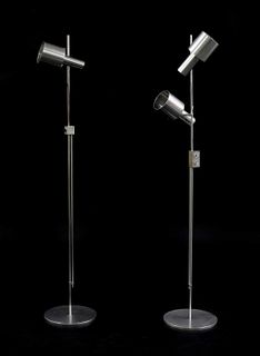 Two brushed aluminium standard lamps,