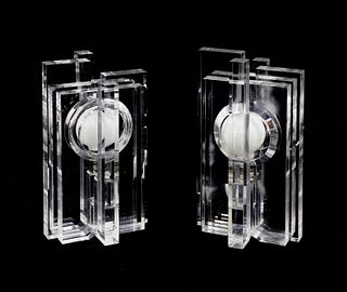 A pair of Lucite puzzle table lamps,