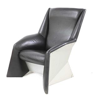 A chrome and leather armchair 'No Step Aft',
