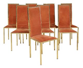 Eight brass dining chairs,