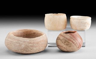 4 Egyptian Old Kingdom Alabaster Vessels - Jars & Bowl