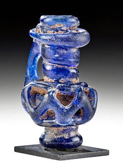 Micro Roman Glass Pitcher w/ Rigaree Body - Cobalt Hue