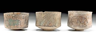 3 Indus Valley Polychrome Cups w/ Zoomorphic Motifs