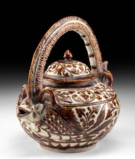 Thai Sawankhalok Pottery Zoomorphic Teapot w/ TL