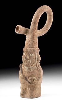 Rare Moche Pottery Warrior Figural Trumpet w/ TL Test