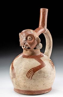 Moche Bichrome Whistle Stirrup Monkey Form, ex-Museum
