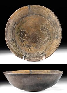 Paracas Polychrome Bowl w/ Incised Feline, ex-Museum