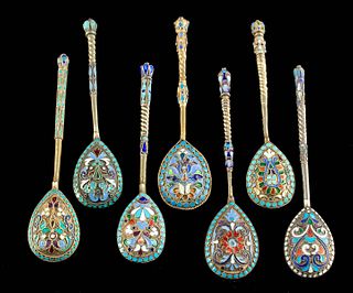 19th C. Russian Gilt Silver & Cloisonne Spoons (6)