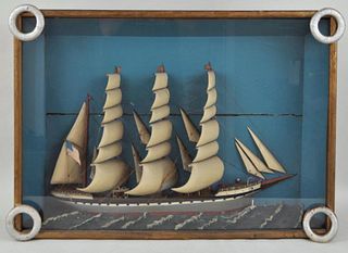Clipper Ship Diorama In Nautical Shadowbox Frame