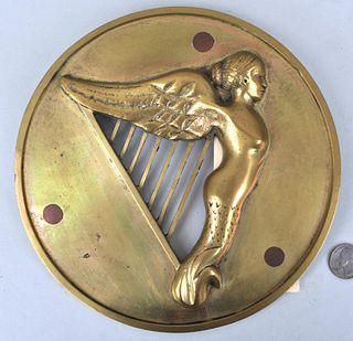 Round Brass Ship's Badge "Irish Harp"