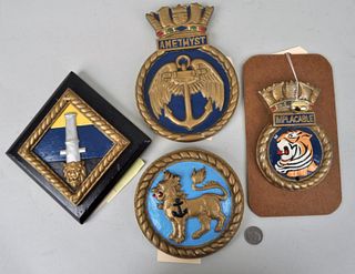 Four Painted Metal Ship's Badges