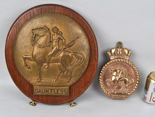 Two English Bronze Ship's Badges "Dauntless"
