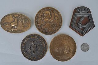 Five Assorted Nautical Themed Brass Plaques