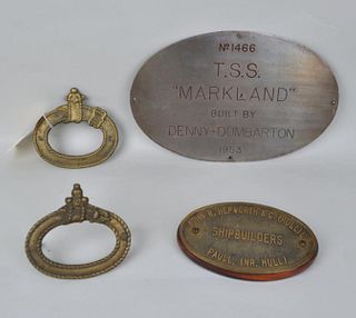 Group Two Metal Nautical Plaques & Pair of Mounts